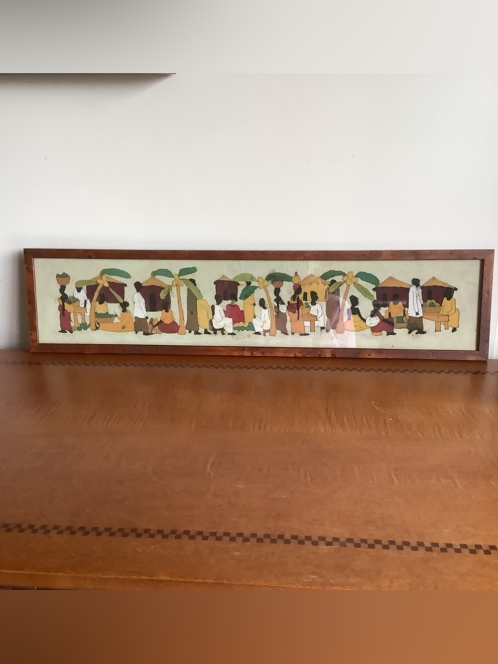 Tropical Market Scene Painted Fabric Wall Art